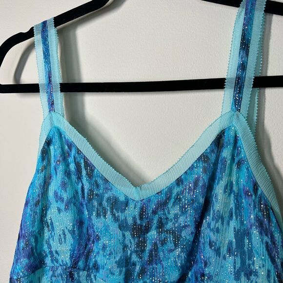 DD Collection Y2K Silk Metallic Mermaid Blue Sexy Slip Blouse Cami Lace - Picture 12 of 12